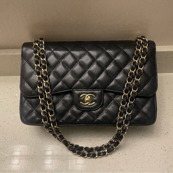 Chanel Black Caviar SHW Classic Jumbo Double Flap